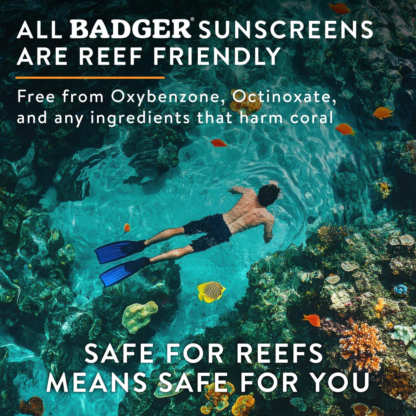 Badger Reef Safe Mineral Sunscreen, SPF 50, 98% Organic with Zinc Oxide, Non Toxic, Water Resistant, Unscented & Hypoallergenic, Broad - Spectrum, For Adventure & Sport, 2.9 fl oz
